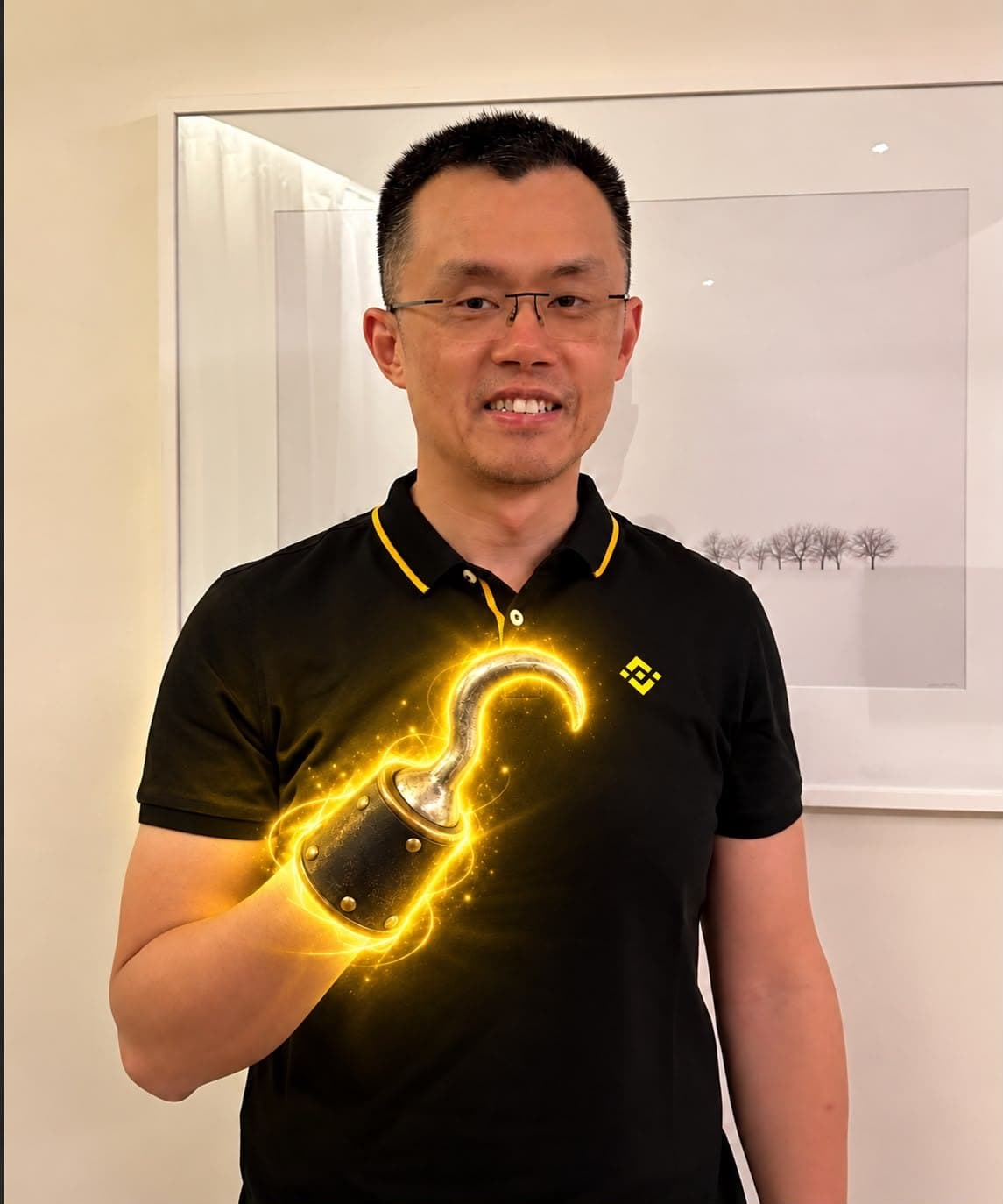 The original photo: the captain with a glowing golden hook